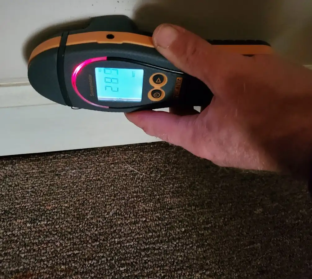 Moisture detection at baseboard during Sewage Cleanup & Sanitation in Shreveport